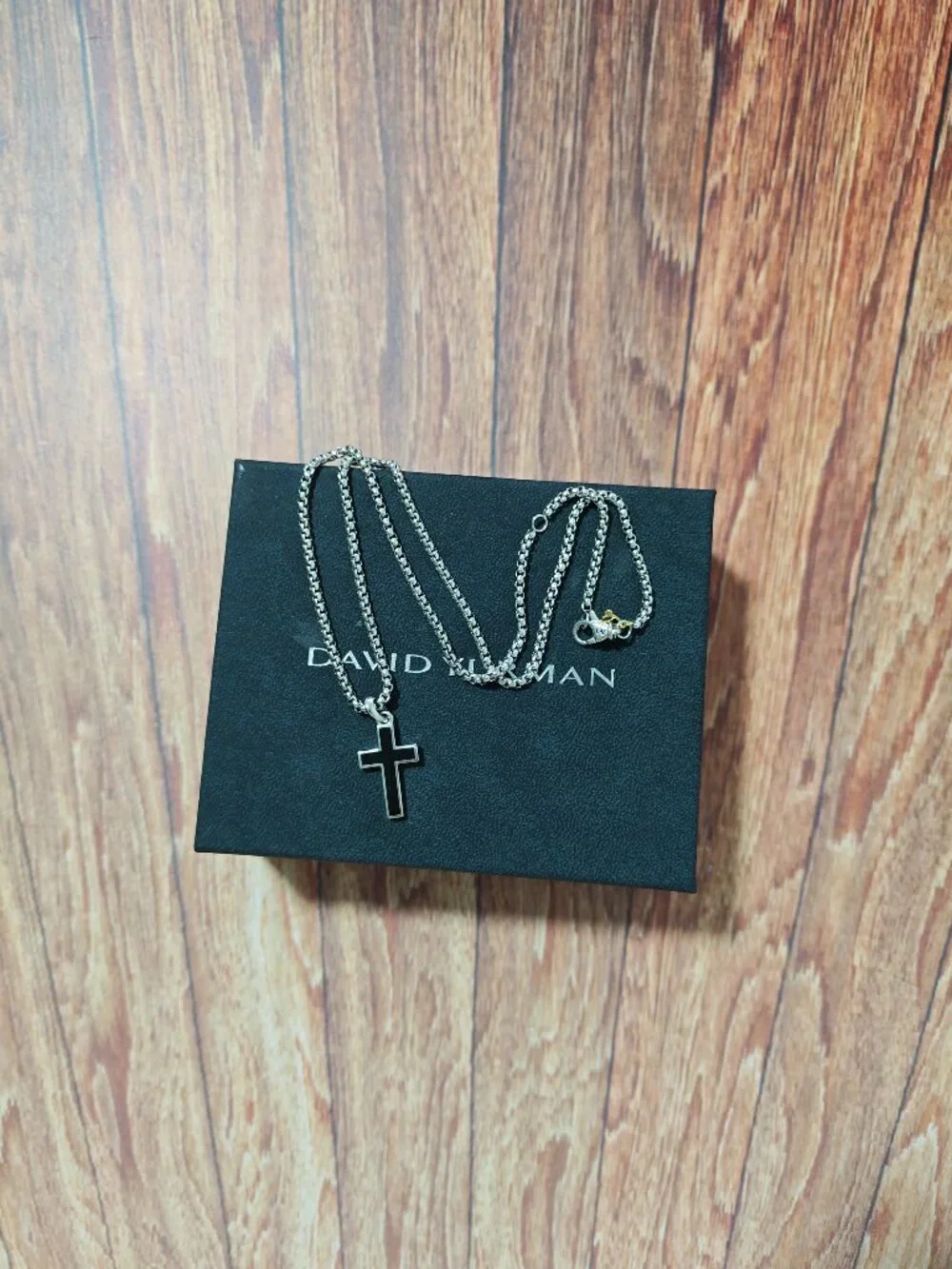 David Yurman Cross Pendant Necklace, Sterling Silver with Black Enamel Inlay